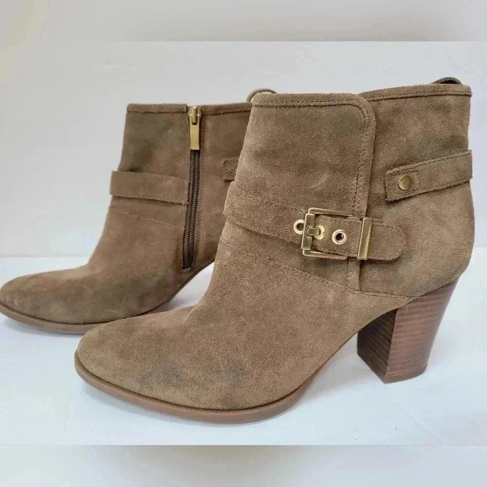 Franco Sarto Dorindo Ankle Booties with Stacked Heel Adjustable Buckle Size 9.5